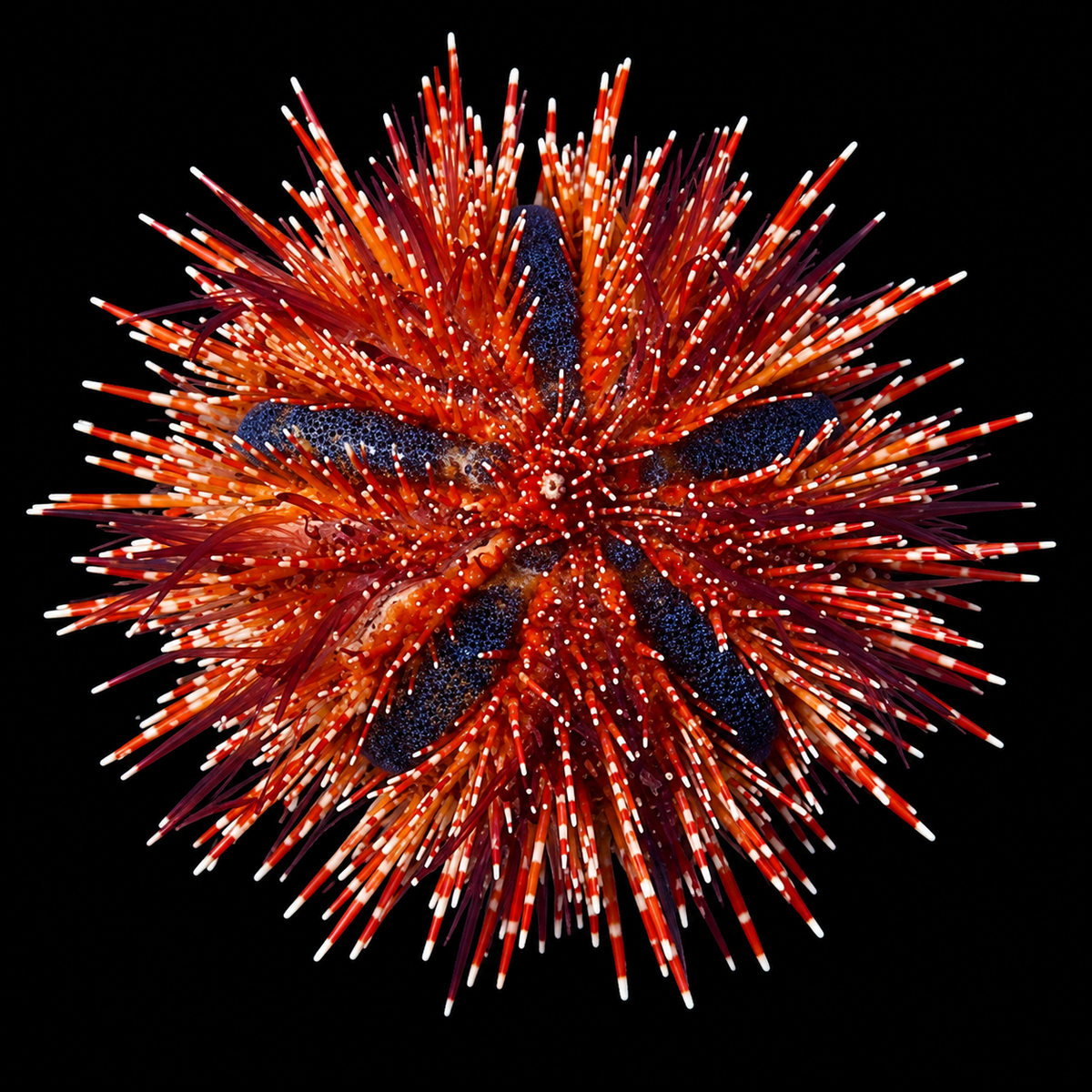 Red Tuxedo Urchin on black background
