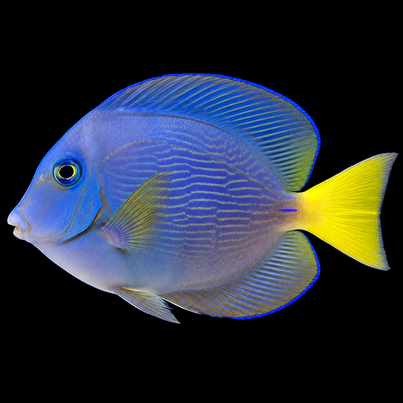 Atlantic blue tang facing left on black; representative image