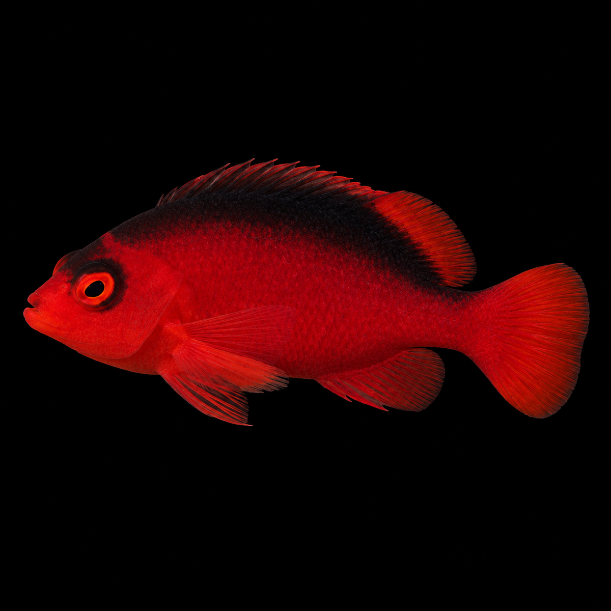Flame Hawkfish facing left; AI-edited representative image
