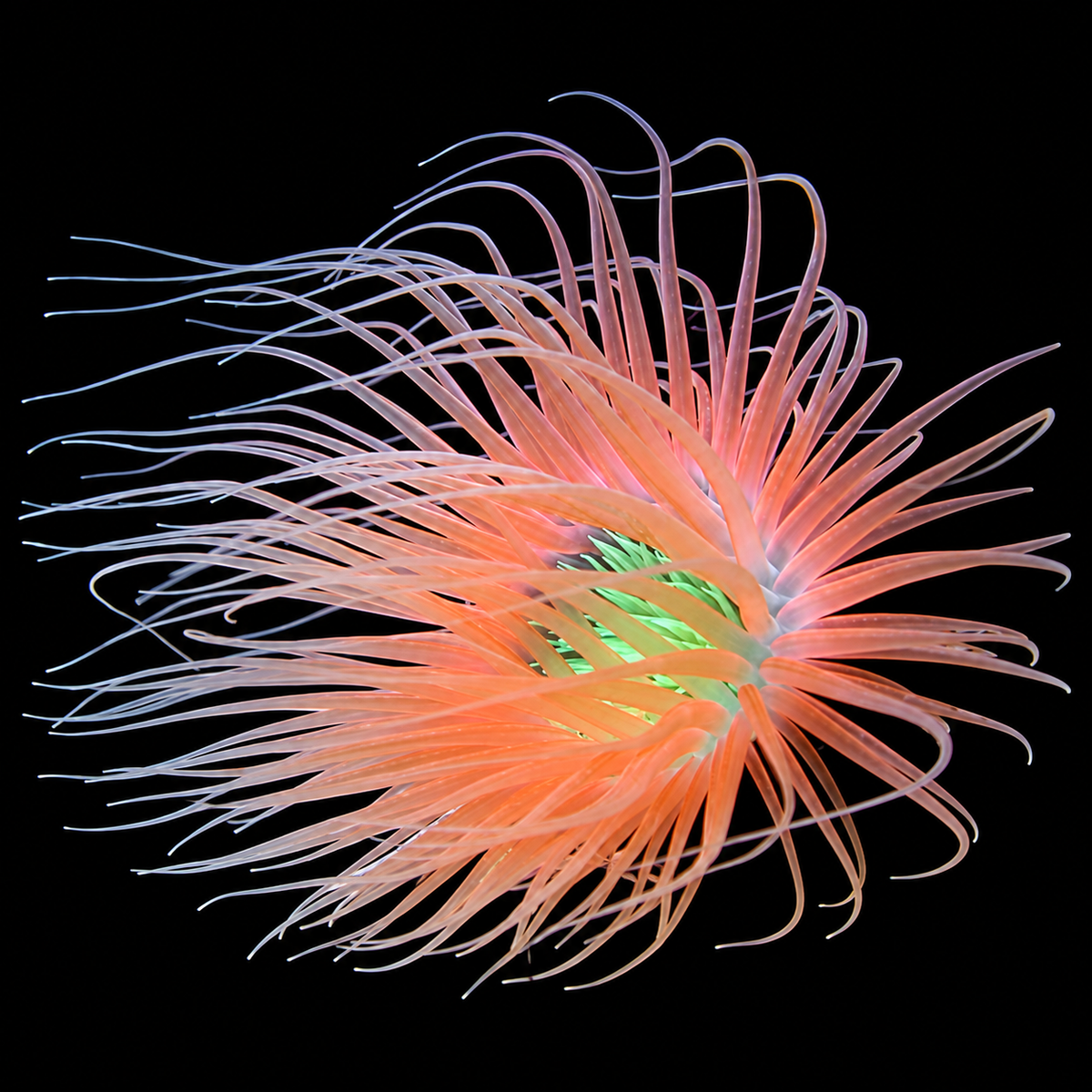 Super Orange Tube Anemone Small on black background