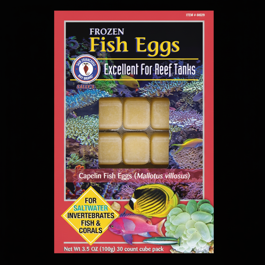 SF Bay Brand Frozen Fish Eggs Clean Black Background