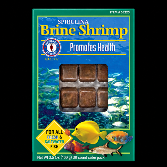 San Francisco Spirulina Brine Shrimp- 3.5oz 30 cubes on black background